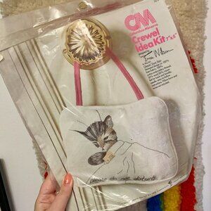 1976 CM Crewel Idea Kit Kitty Cat "Please Do Not Disturb" Pillow NWT/Unused